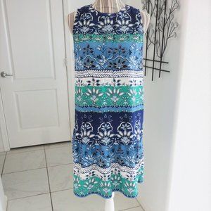 LOFT Floral Blue and Green Mini Dress